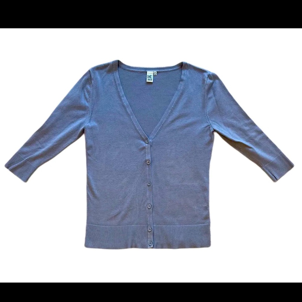 14th & Union Womens Gray V-Neck Cardigan Sweater M Rayon Blend